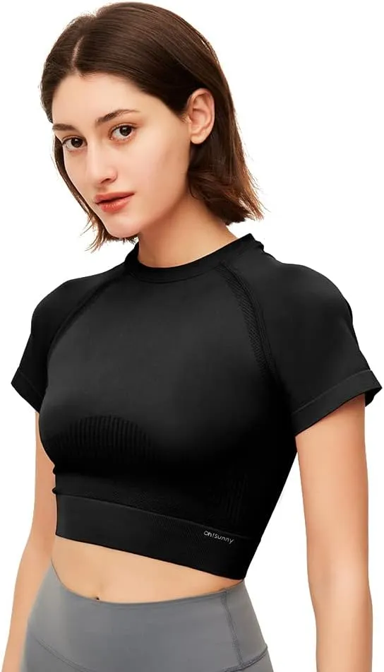 2 Pack Women Workout Crop Tops Short Sleeves Yoga Gym Athletic Shirts Running Tank Tops Slim Fit YLT3M131