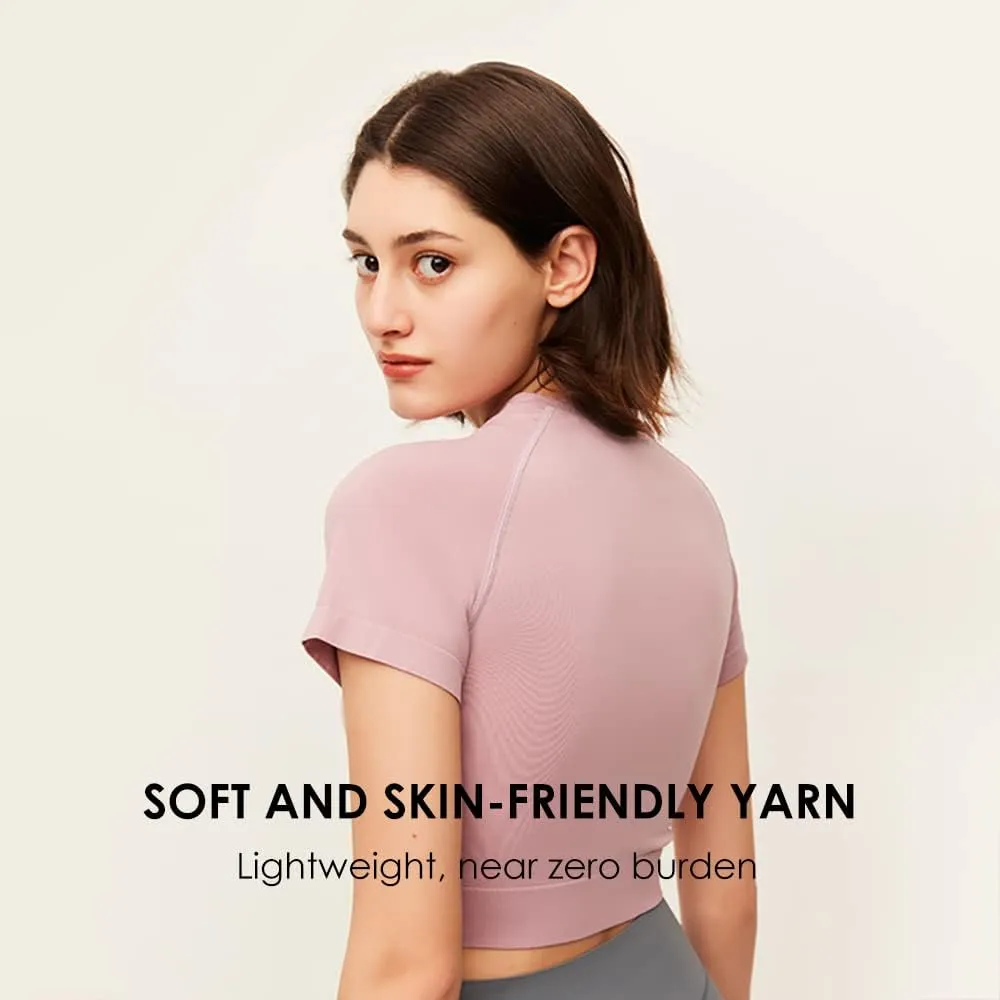 2 Pack Women Workout Crop Tops Short Sleeves Yoga Gym Athletic Shirts Running Tank Tops Slim Fit YLT3M131