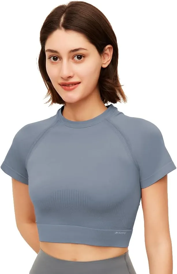 2 Pack Women Workout Crop Tops Short Sleeves Yoga Gym Athletic Shirts Running Tank Tops Slim Fit YLT3M131