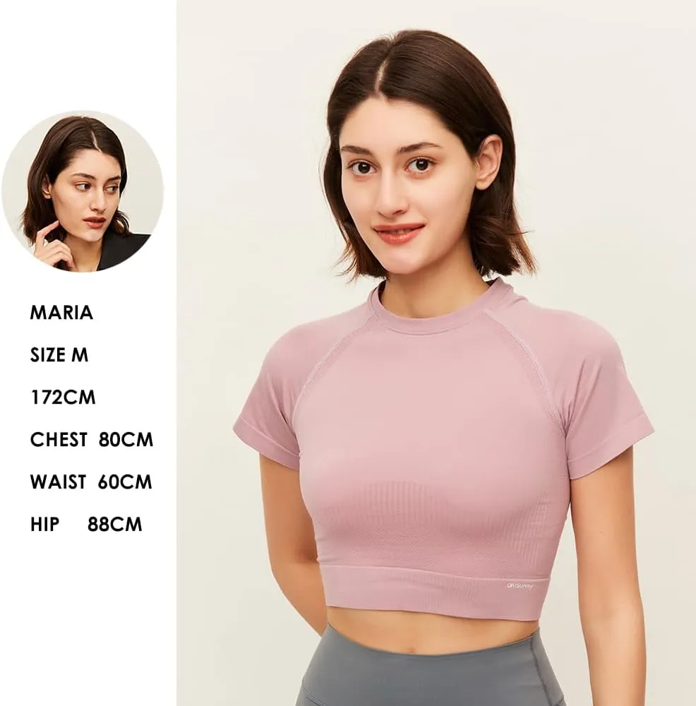 2 Pack Women Workout Crop Tops Short Sleeves Yoga Gym Athletic Shirts Running Tank Tops Slim Fit YLT3M131