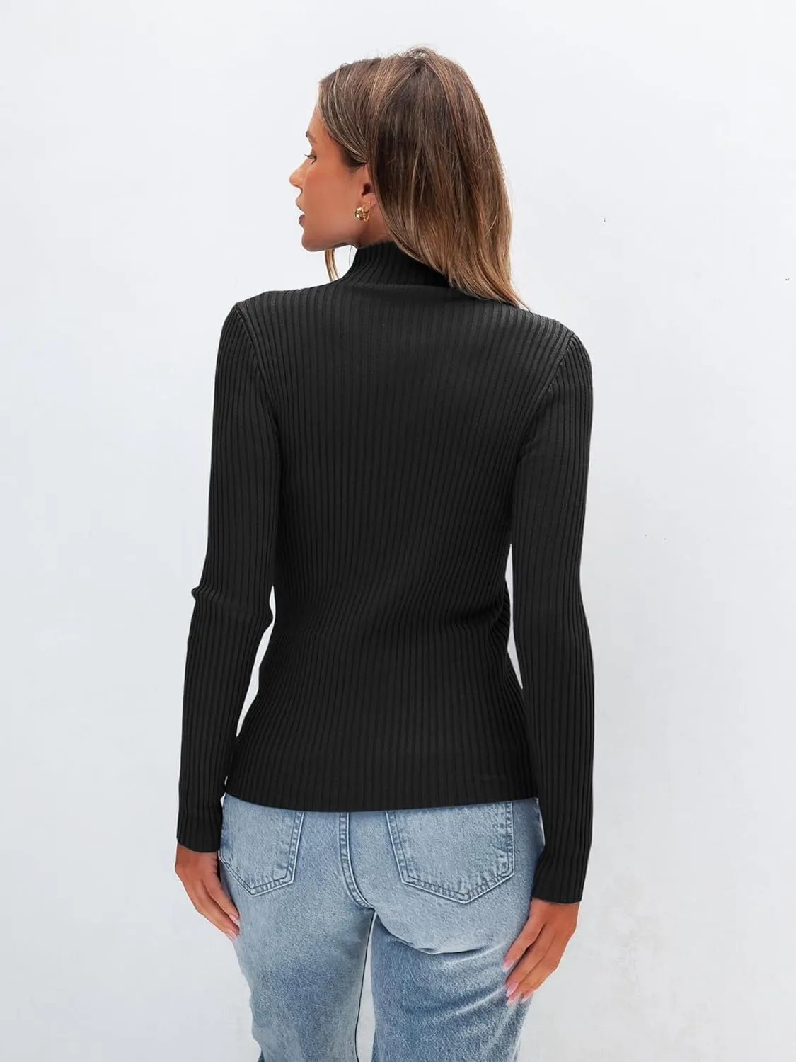 Anbech Womens Turtleneck Sweaters Long Sleeve Ribbed Fitted Basic Layering Knit Tops