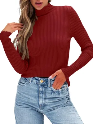 Anbech Womens Turtleneck Sweaters Long Sleeve Ribbed Fitted Basic Layering Knit Tops