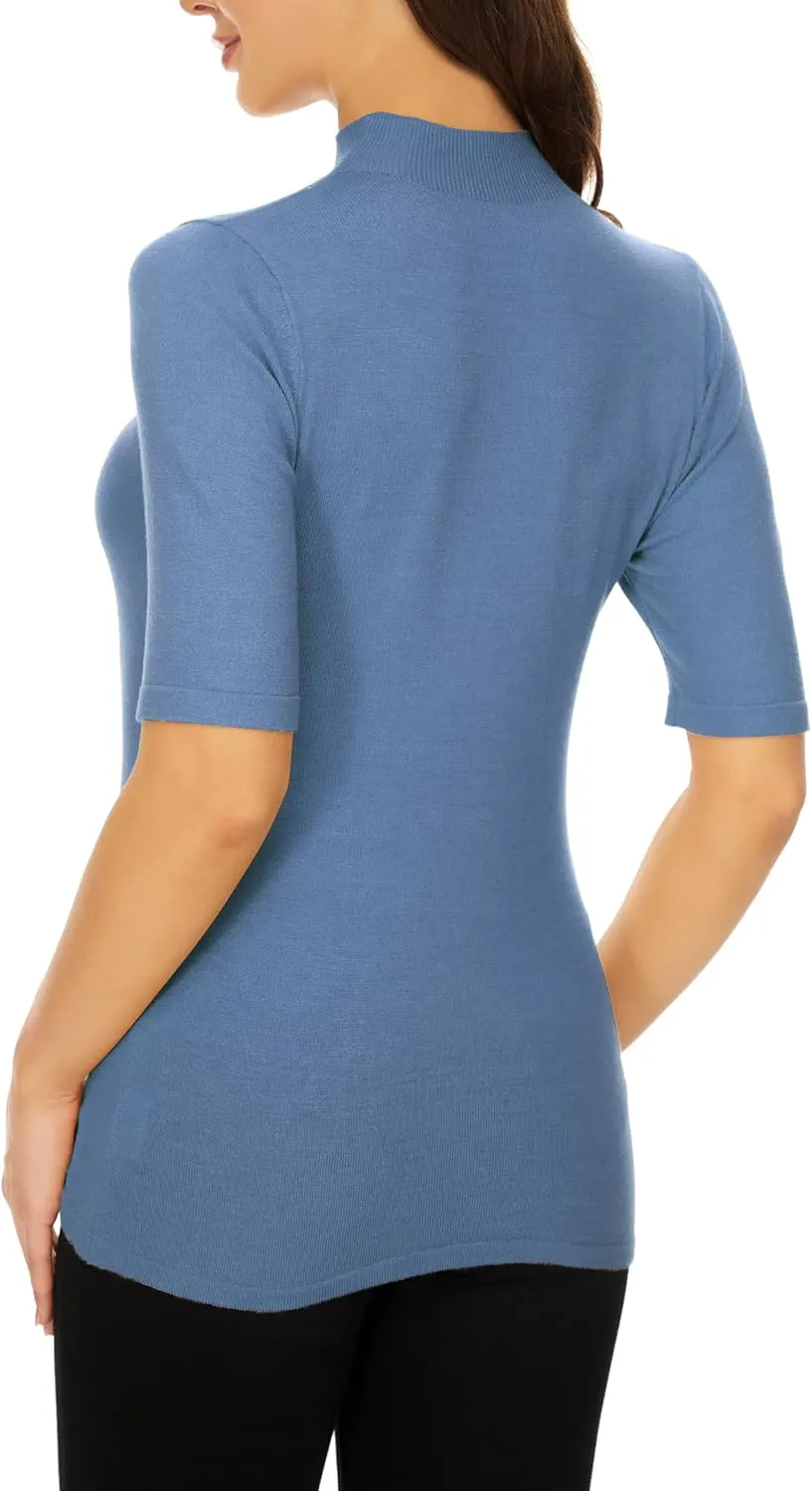 Anbenser Women’s Short Sleeve Mock Pullover Sweater Knit Jersey Top Slim Fit