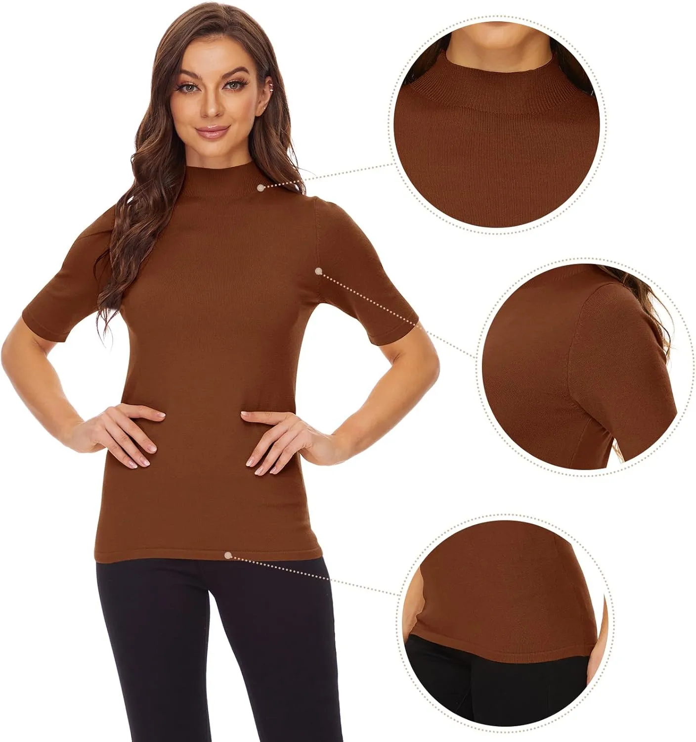 Anbenser Women’s Short Sleeve Mock Pullover Sweater Knit Jersey Top Slim Fit