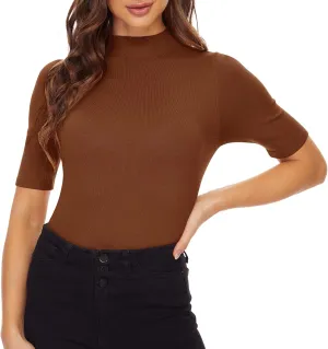 Anbenser Women’s Short Sleeve Mock Pullover Sweater Knit Jersey Top Slim Fit