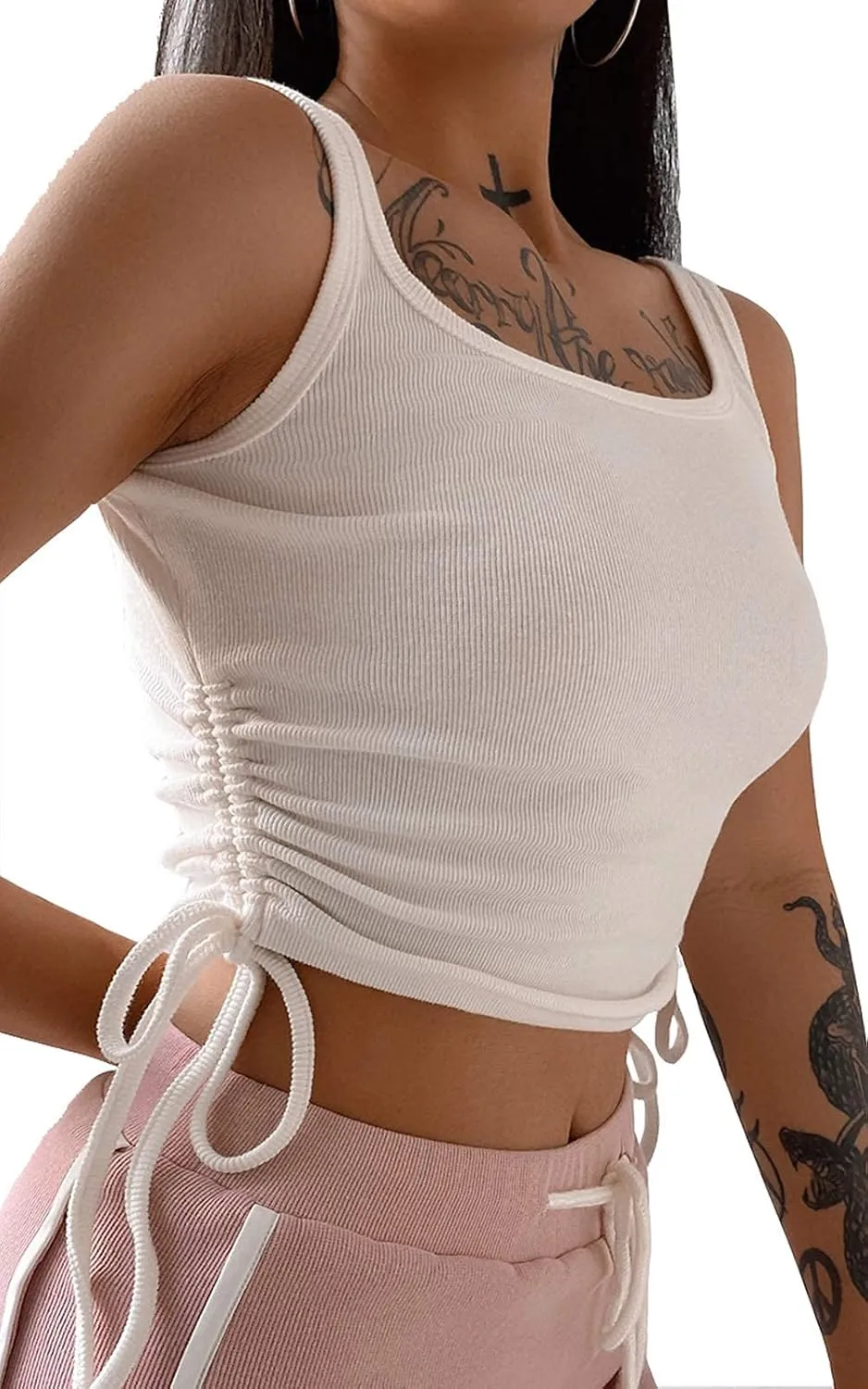 Artfish Women's Sleeveless Shirt Ribbed Fitted Scoop Neck Basic Crop Tank Top Cropped