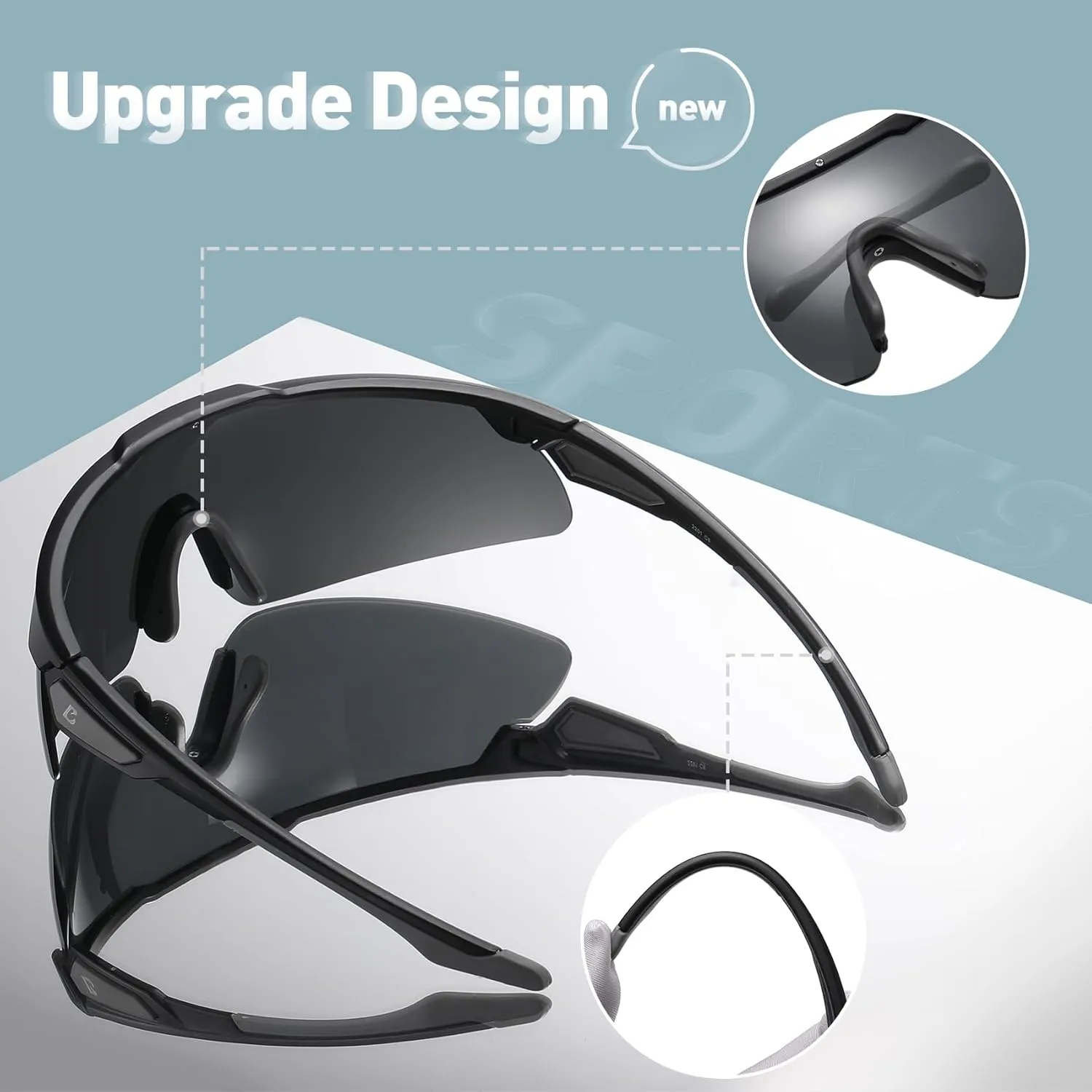 Bevi Sports Shield Sunglasses Polarized UV400 Lens with TR90 Lightweight Frame Unisex Baseball Running Biking