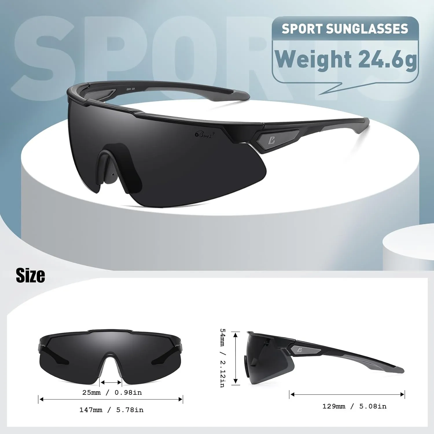 Bevi Sports Shield Sunglasses Polarized UV400 Lens with TR90 Lightweight Frame Unisex Baseball Running Biking