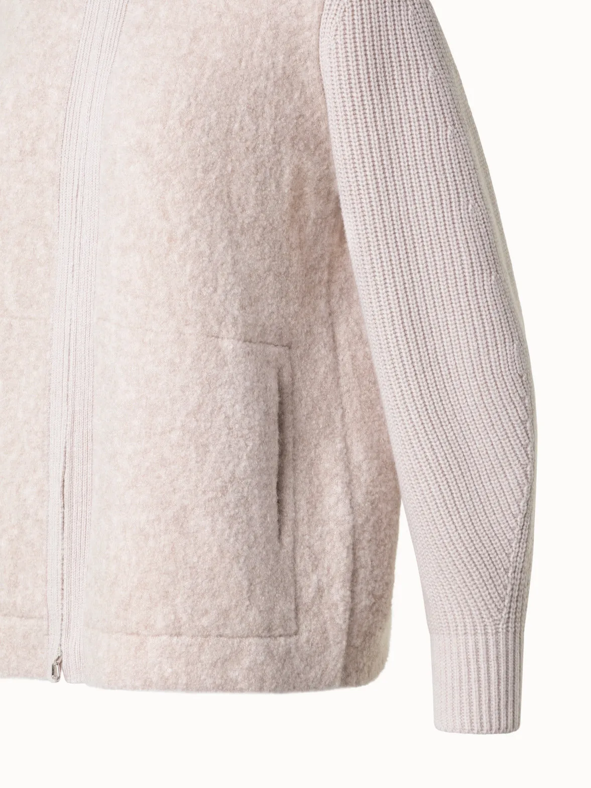 Bouclé Zip Cardigan in Cashmere Silk
