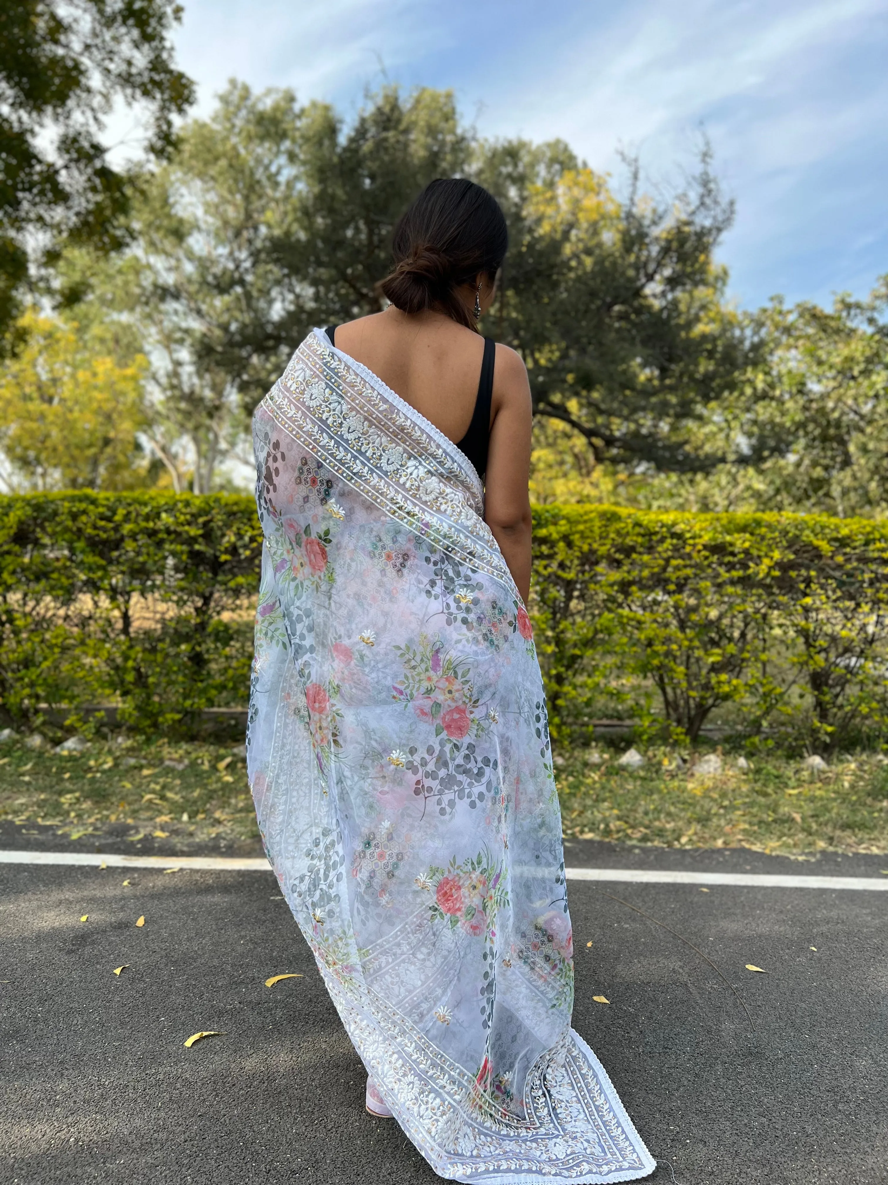 Boutique Style Saree In White