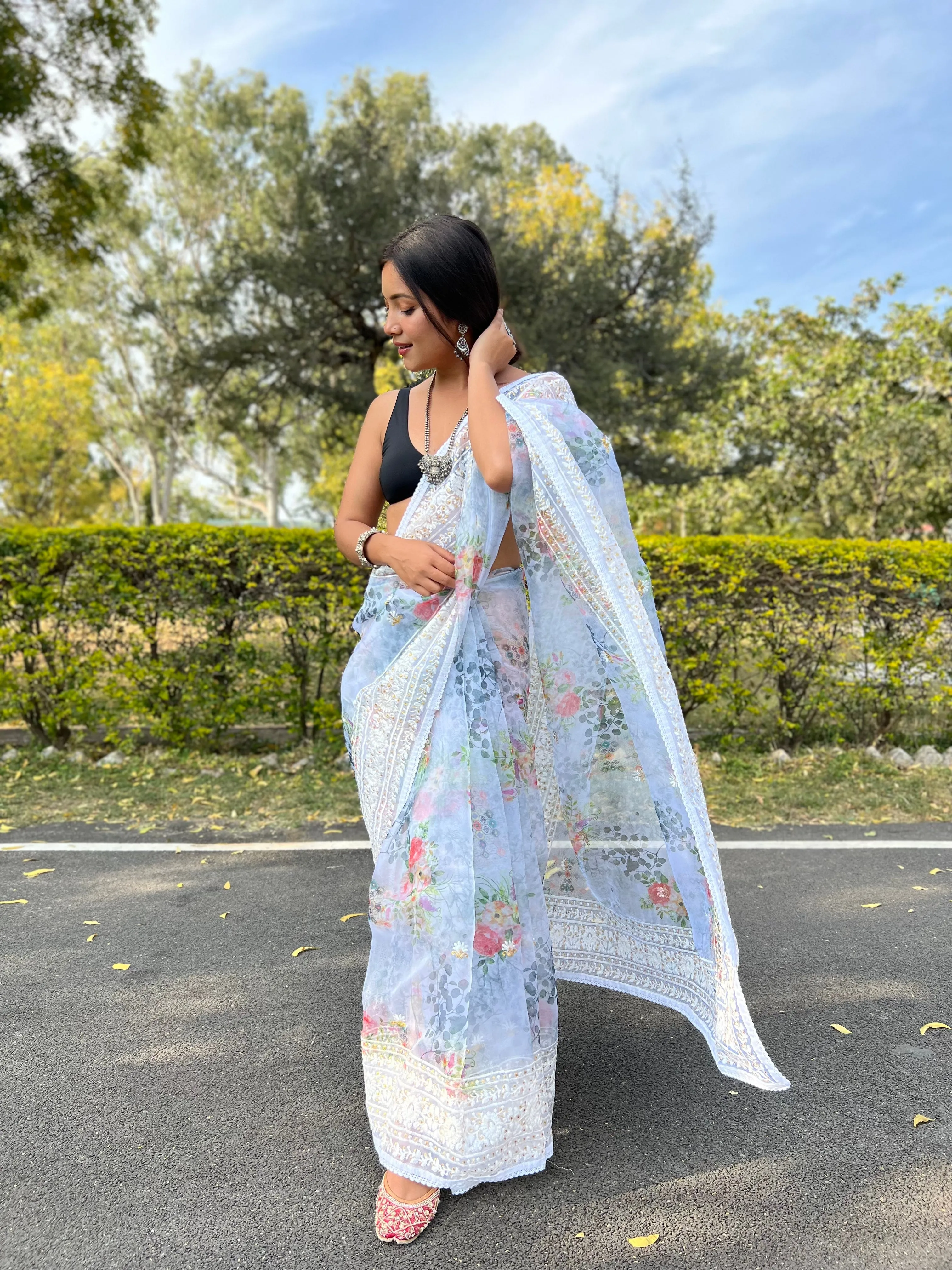 Boutique Style Saree In White