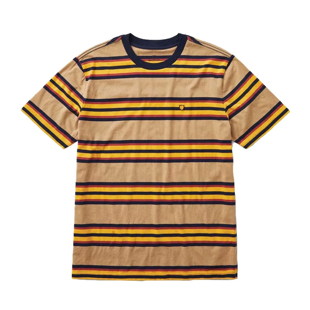 BRIXTON HILT SHIELD S/S KNIT - TAN/GOLDEN GLOW/NAVY