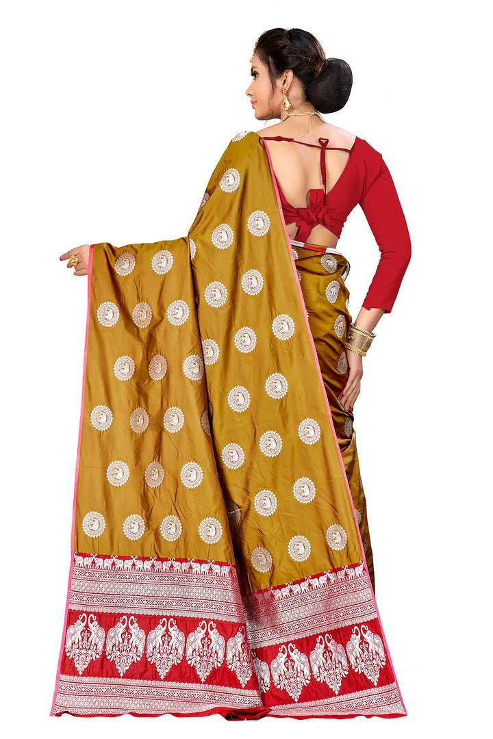 Brown Woven Design Silk Blend Saree with Blouse piece