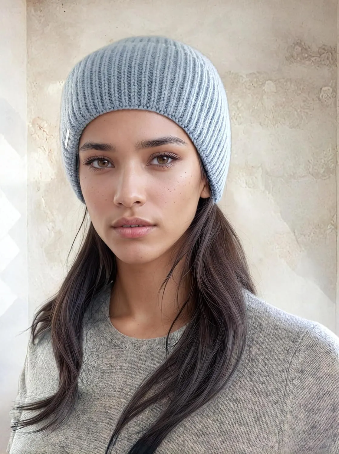Cashmere Rolled Out Cuff Ribbed snug fit Beanie, Warm Winter Knitted hat CSH1102
