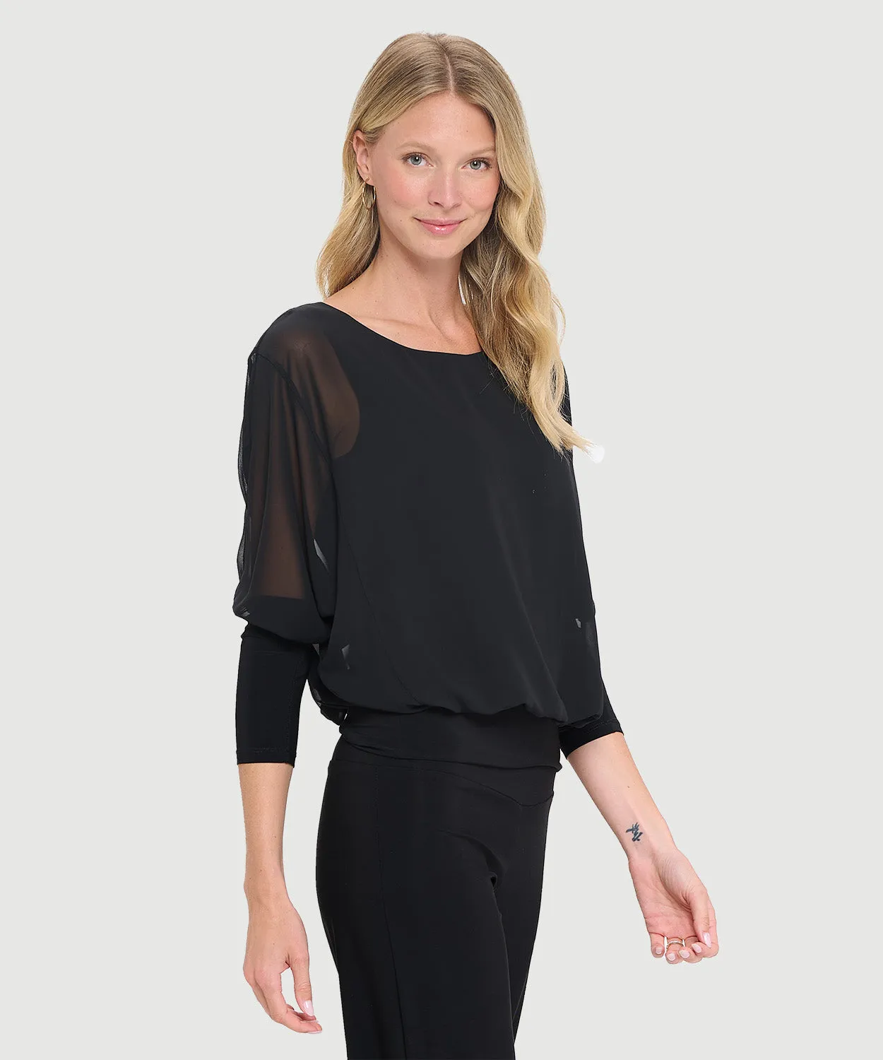 Chiffon Dolman Top with Waistband