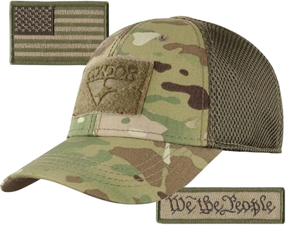 Condor MESH Fitted Tactical Cap Bundle - We The People & USA - Choose Size
