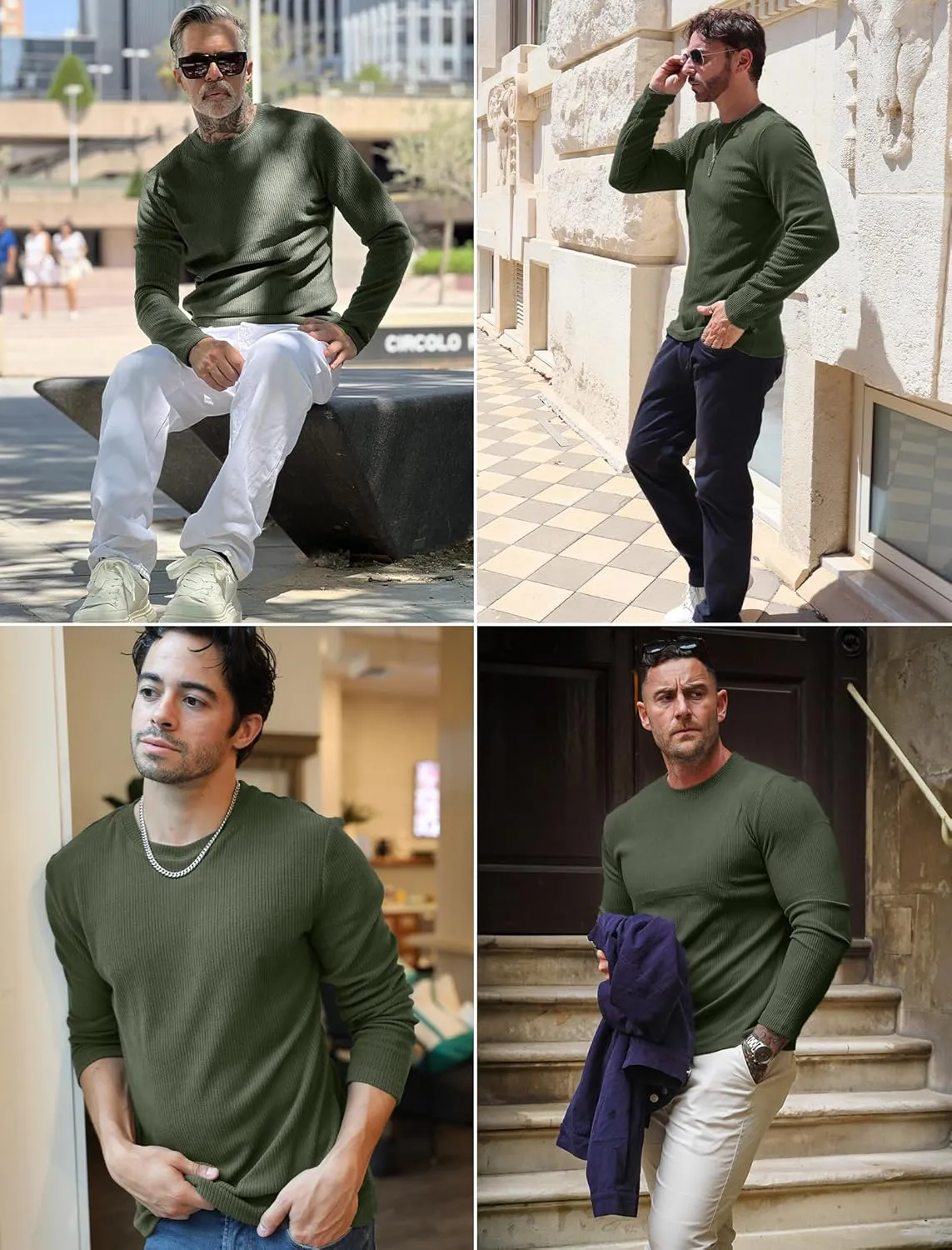 COOFANDY Mens Long Sleeve Shirts Thermal T-Shirt Slim Fit Crewneck Sweater Knitted Pullover Shirt