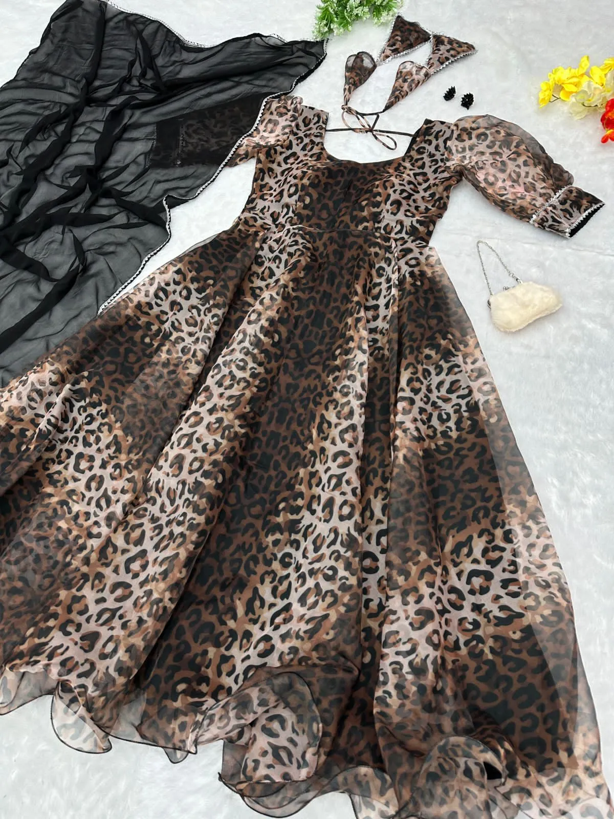 Digital Printed Brown Color Fairy Look Gown