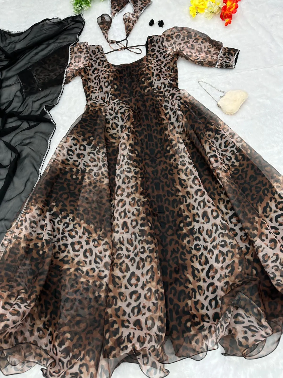 Digital Printed Brown Color Fairy Look Gown