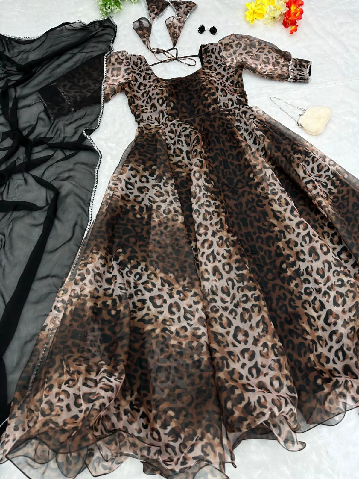 Digital Printed Brown Color Fairy Look Gown