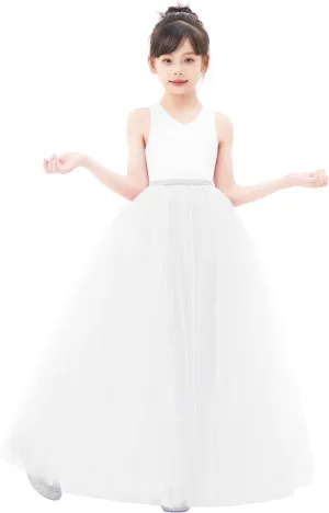 ekidsbridal Crossed Straps Satin Flower Girl Dress with Rhinestones for Social Events 240