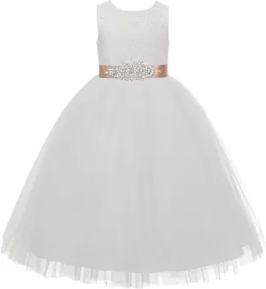 ekidsbridal Floral Lace Heart Cutout Flower Girl Dress Wedding Reception 172R
