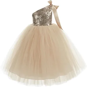 ekidsbridal One-Shoulder Sequin Tutu Flower Girl Dress Corset Dress Wedding Pageant Dresses Ball Gown Tutu Dresses