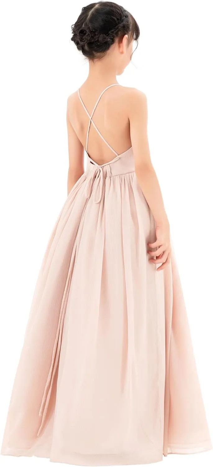 ekidsbridal Spaghetti-Strap Chiffon A-Line Flower Girl Dresses for Beauty Pageants CHA