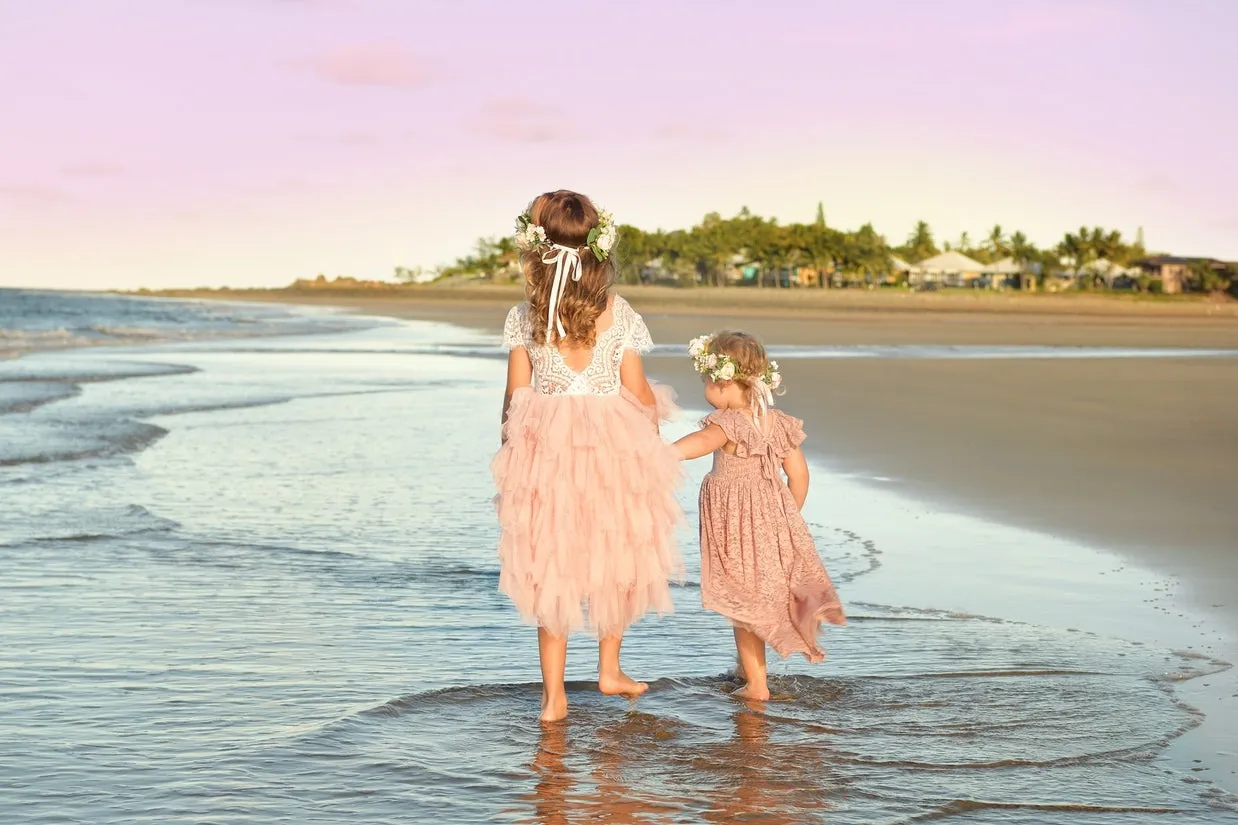 Felicity Capped Sleeve White and Pink Girls Dress