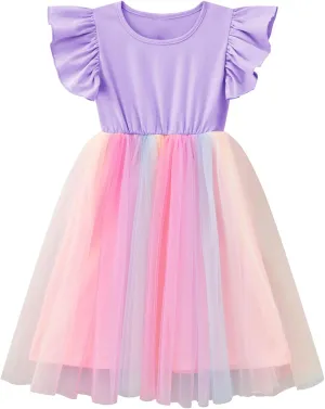 Girls Tutu Dress Toddler Ruffle Sleeve Princess Party Tulle Sundress