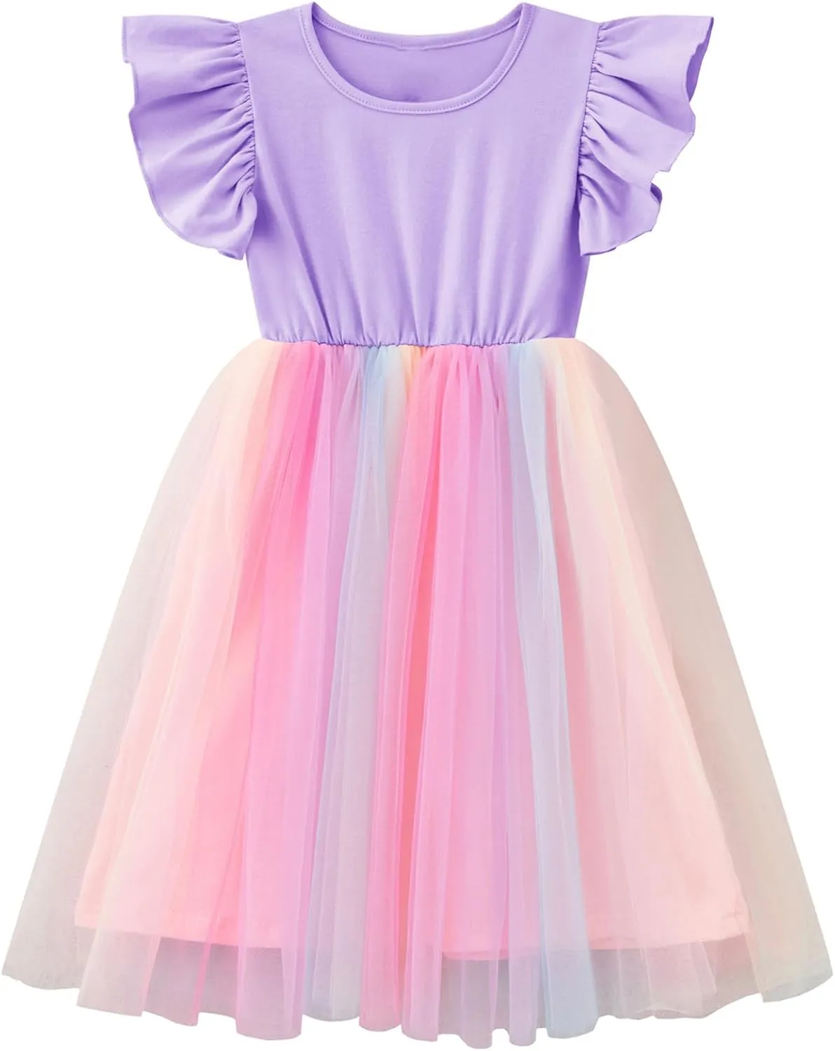 Girls Tutu Dress Toddler Ruffle Sleeve Princess Party Tulle Sundress