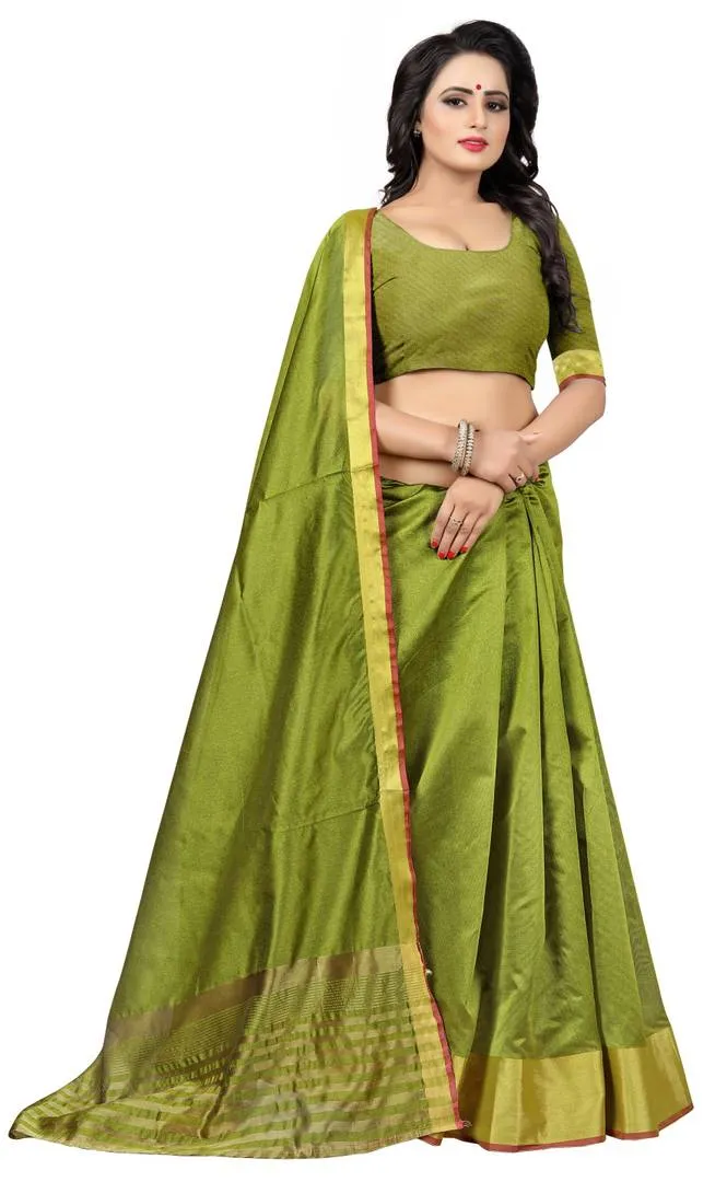 Green Solid Art Silk Saree with Blouse piece