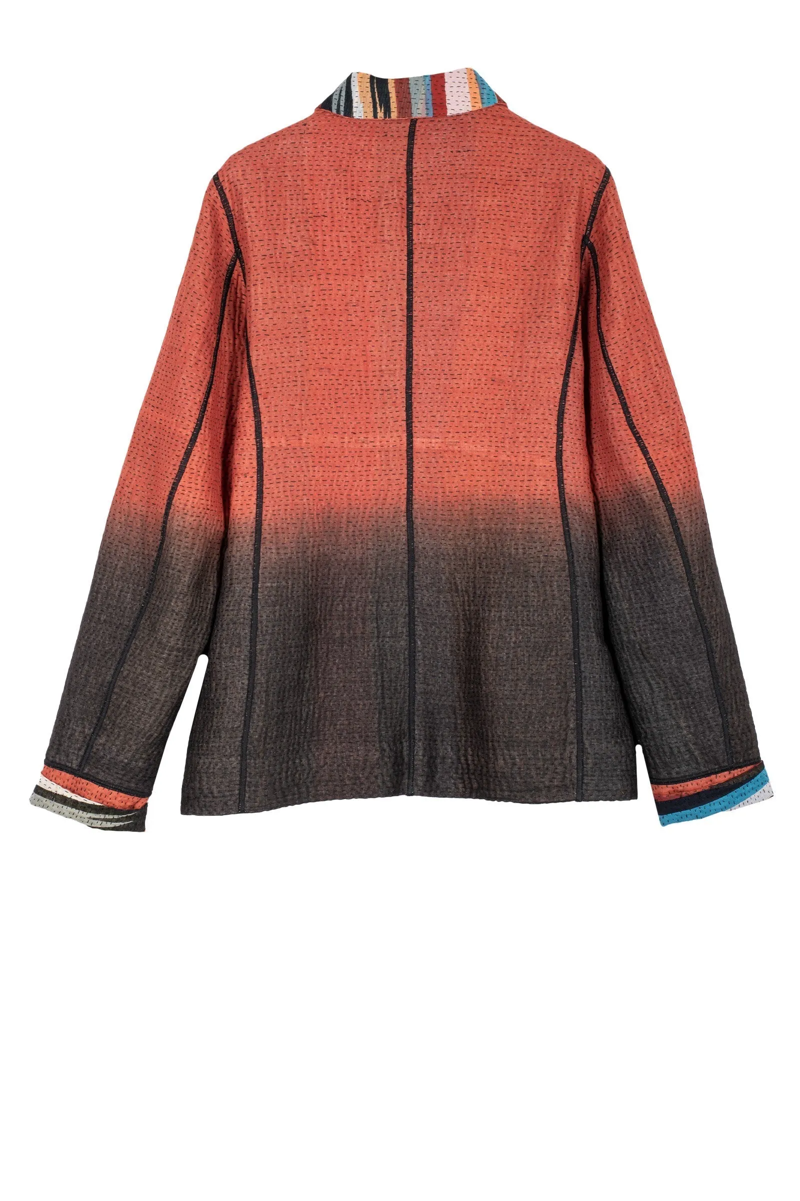 IKAT STRIPE KANTHA BASIC JACKET - is4052-red -