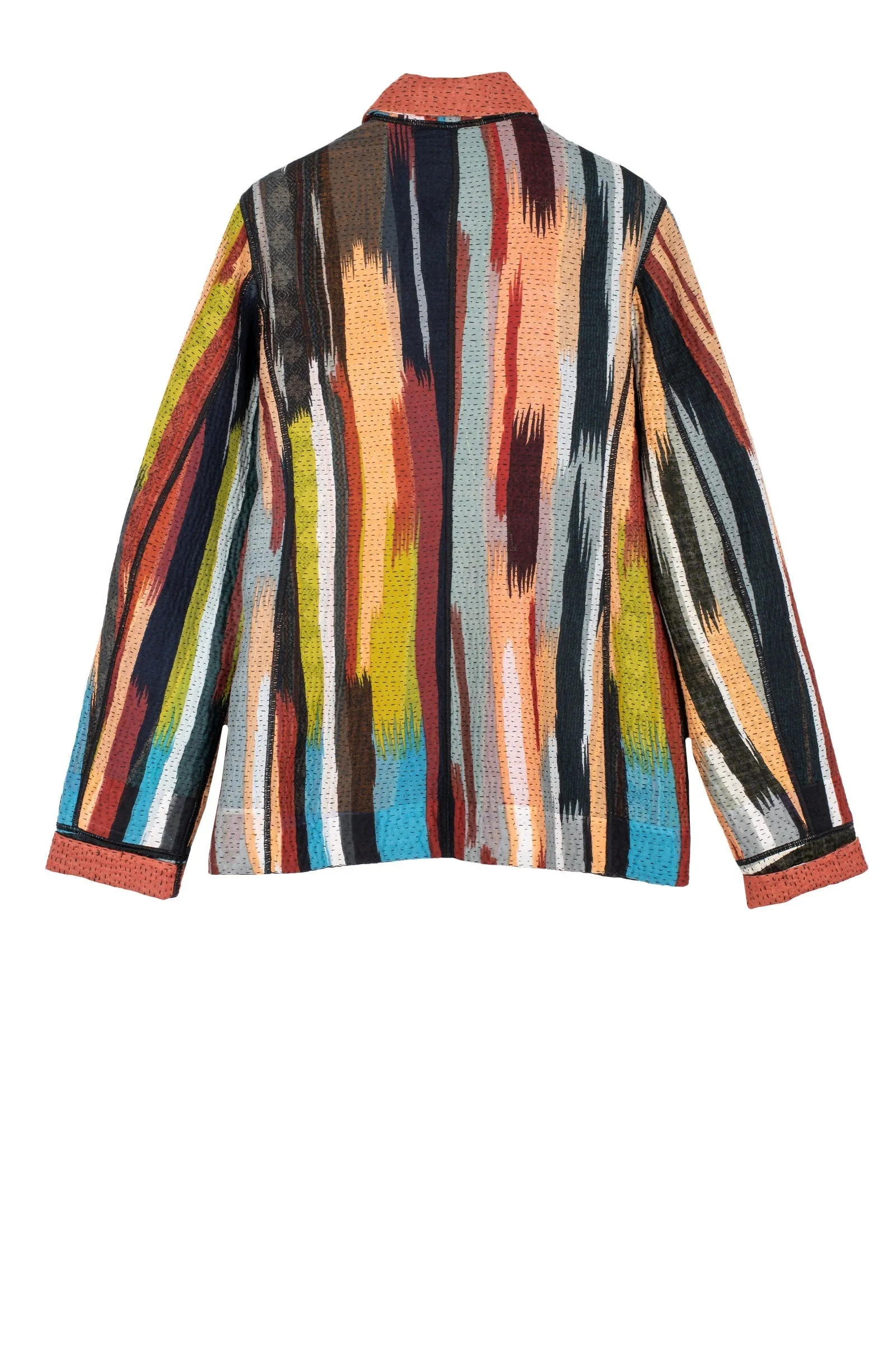 IKAT STRIPE KANTHA BASIC JACKET - is4052-red -