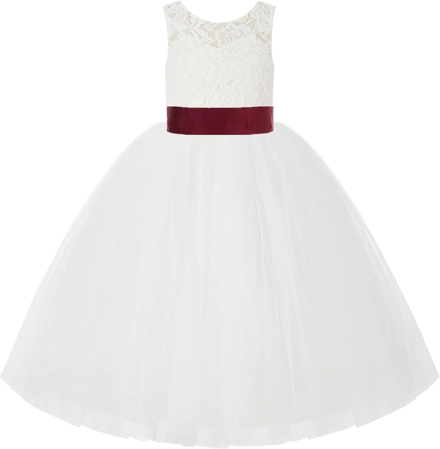 Ivory Lace V-Back Tulle Flower Girl Dress for Church Party Dresses 212noFT