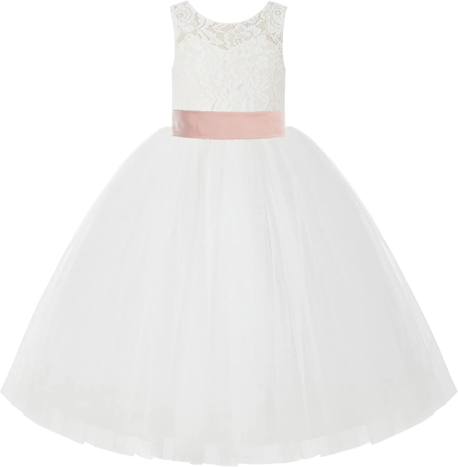 Ivory Lace V-Back Tulle Flower Girl Dress for Church Party Dresses 212noFT