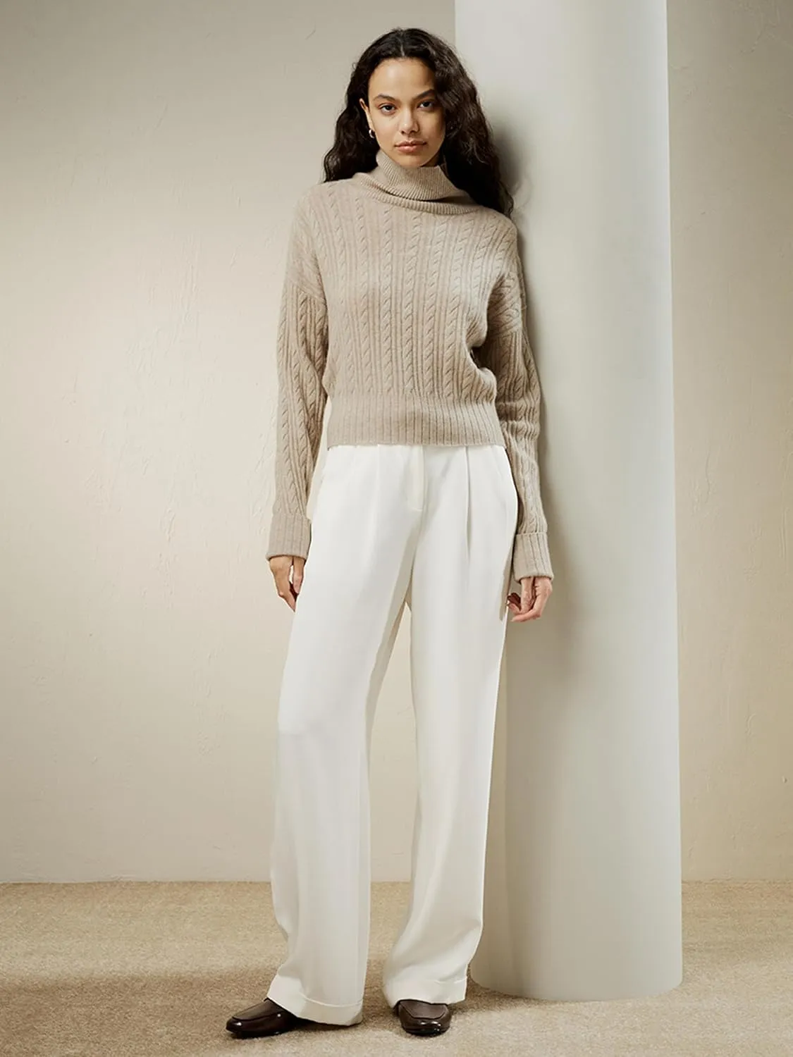 LilySilk Womens Sweater Drop-Shoulder 100% Cashmere Oversized Turtleneck Pullover Twisted for Fall & Winter Casual