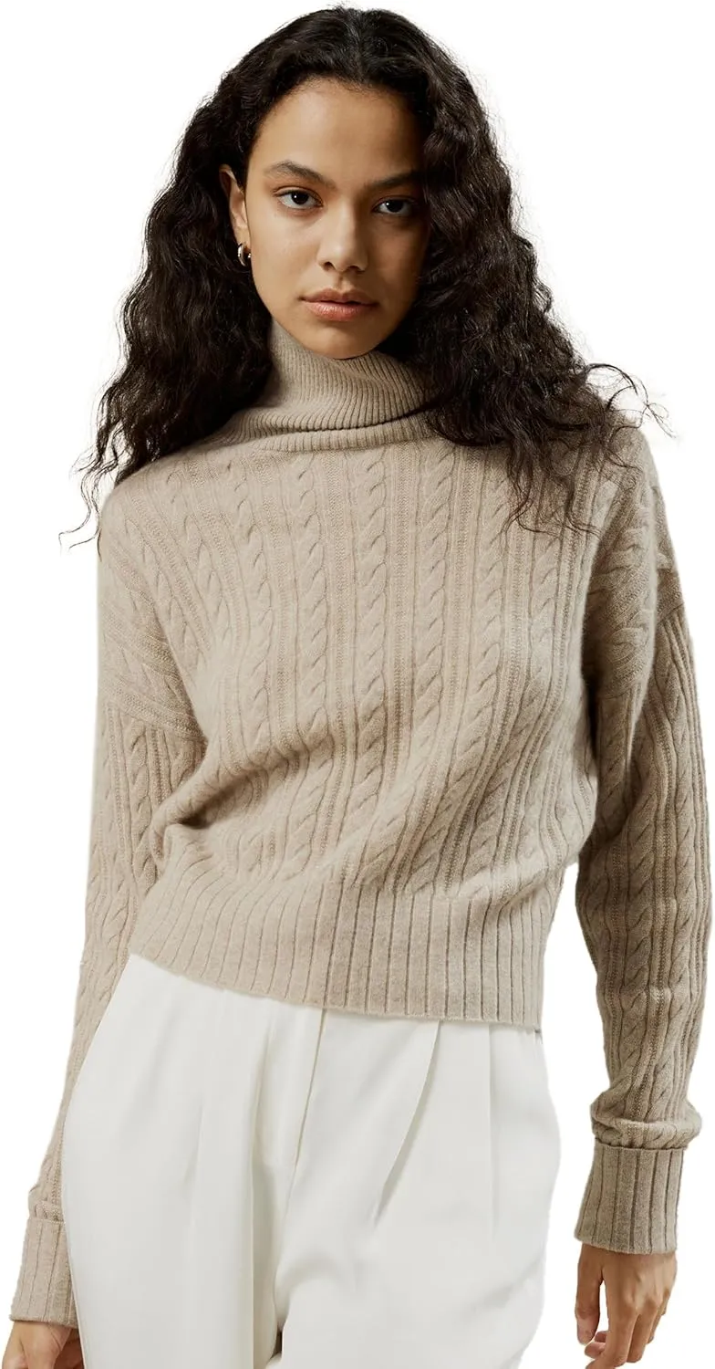 LilySilk Womens Sweater Drop-Shoulder 100% Cashmere Oversized Turtleneck Pullover Twisted for Fall & Winter Casual