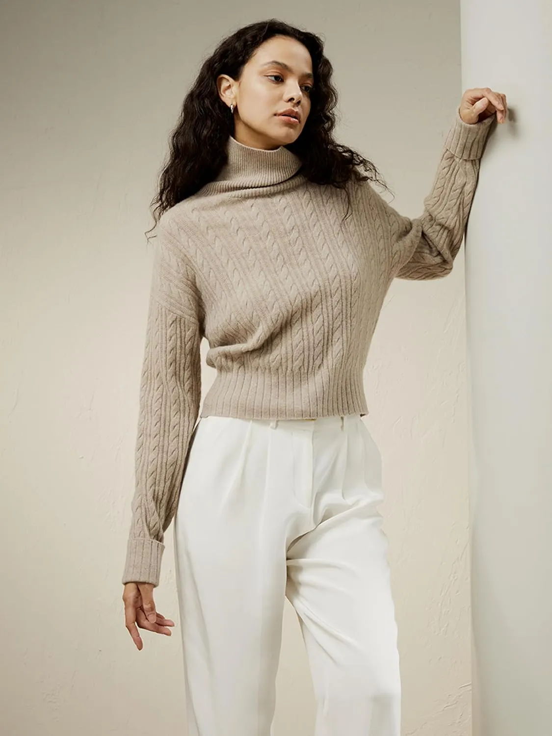 LilySilk Womens Sweater Drop-Shoulder 100% Cashmere Oversized Turtleneck Pullover Twisted for Fall & Winter Casual