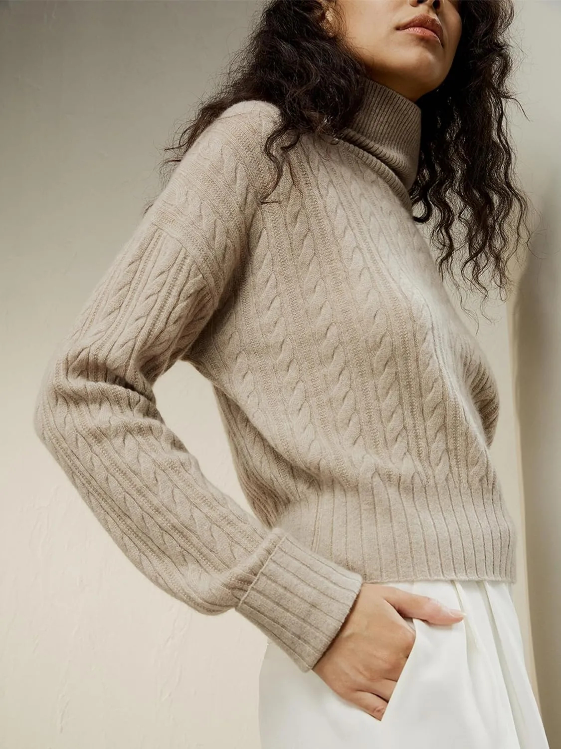 LilySilk Womens Sweater Drop-Shoulder 100% Cashmere Oversized Turtleneck Pullover Twisted for Fall & Winter Casual