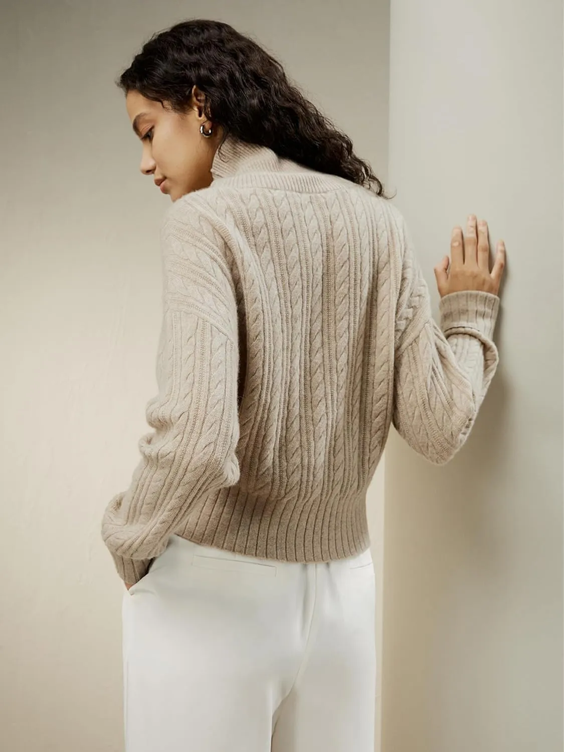 LilySilk Womens Sweater Drop-Shoulder 100% Cashmere Oversized Turtleneck Pullover Twisted for Fall & Winter Casual
