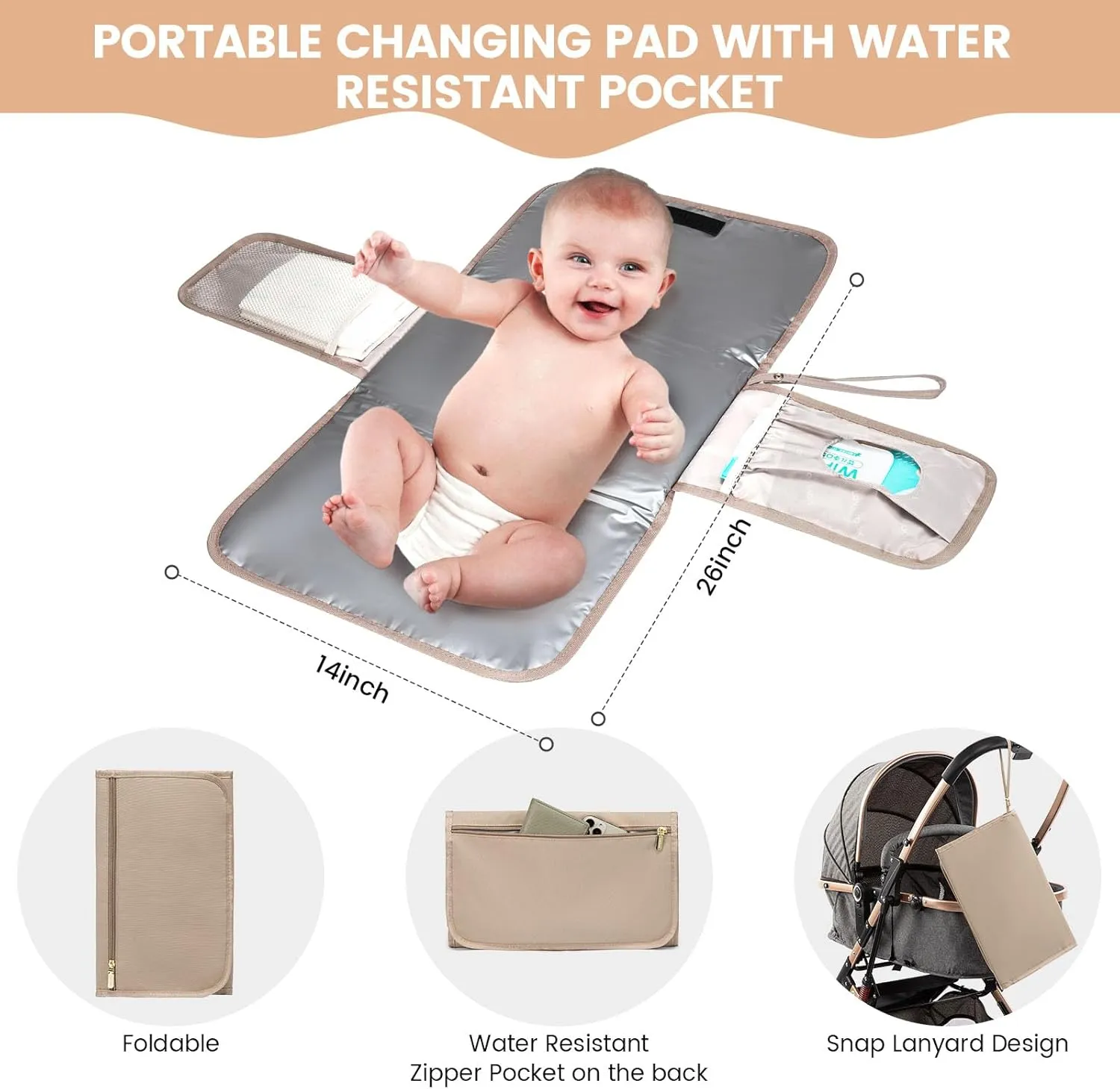 LOVEVOOK Baby Diaper Bag,Waterproof Diaper Backpack with USB Charging Port for Baby, Large Capacity Fit for 15.6 inch Laptop,Apricot