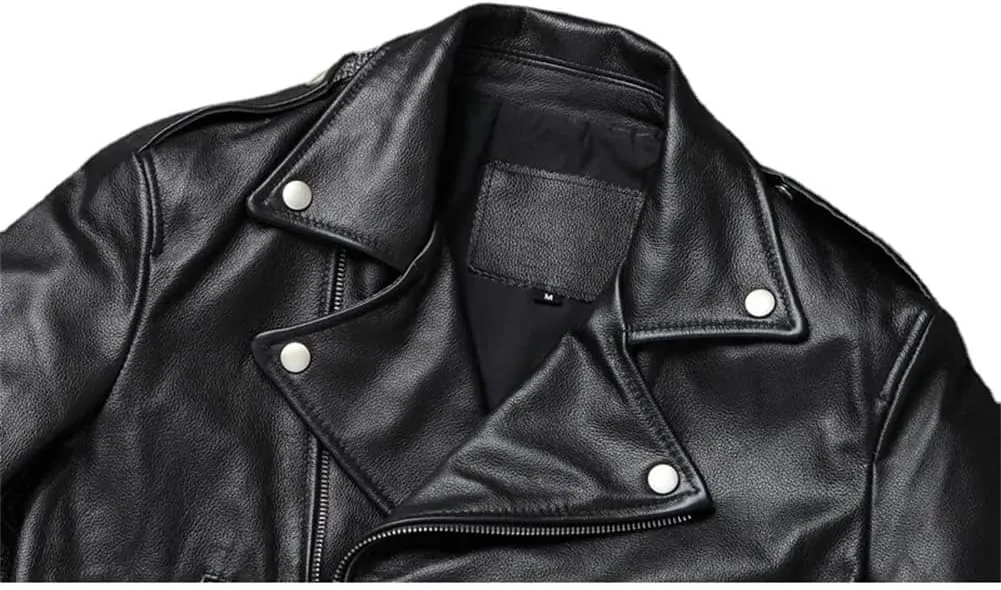 Mens Motorcycle Style Leather Jacket Soft Asymmetric Zip Up Leather Jackets Vintage Biker Coat