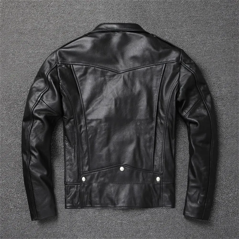 Mens Motorcycle Style Leather Jacket Soft Asymmetric Zip Up Leather Jackets Vintage Biker Coat