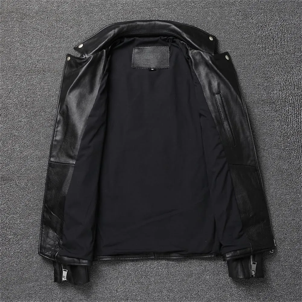 Mens Motorcycle Style Leather Jacket Soft Asymmetric Zip Up Leather Jackets Vintage Biker Coat