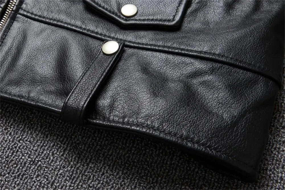 Mens Motorcycle Style Leather Jacket Soft Asymmetric Zip Up Leather Jackets Vintage Biker Coat