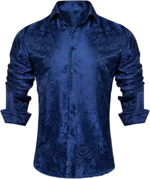 Mens Silk Look Paisley Dress Shirts Floral Long Sleeve Button Down Shirt Casual Regular Fit Tops for Men Business