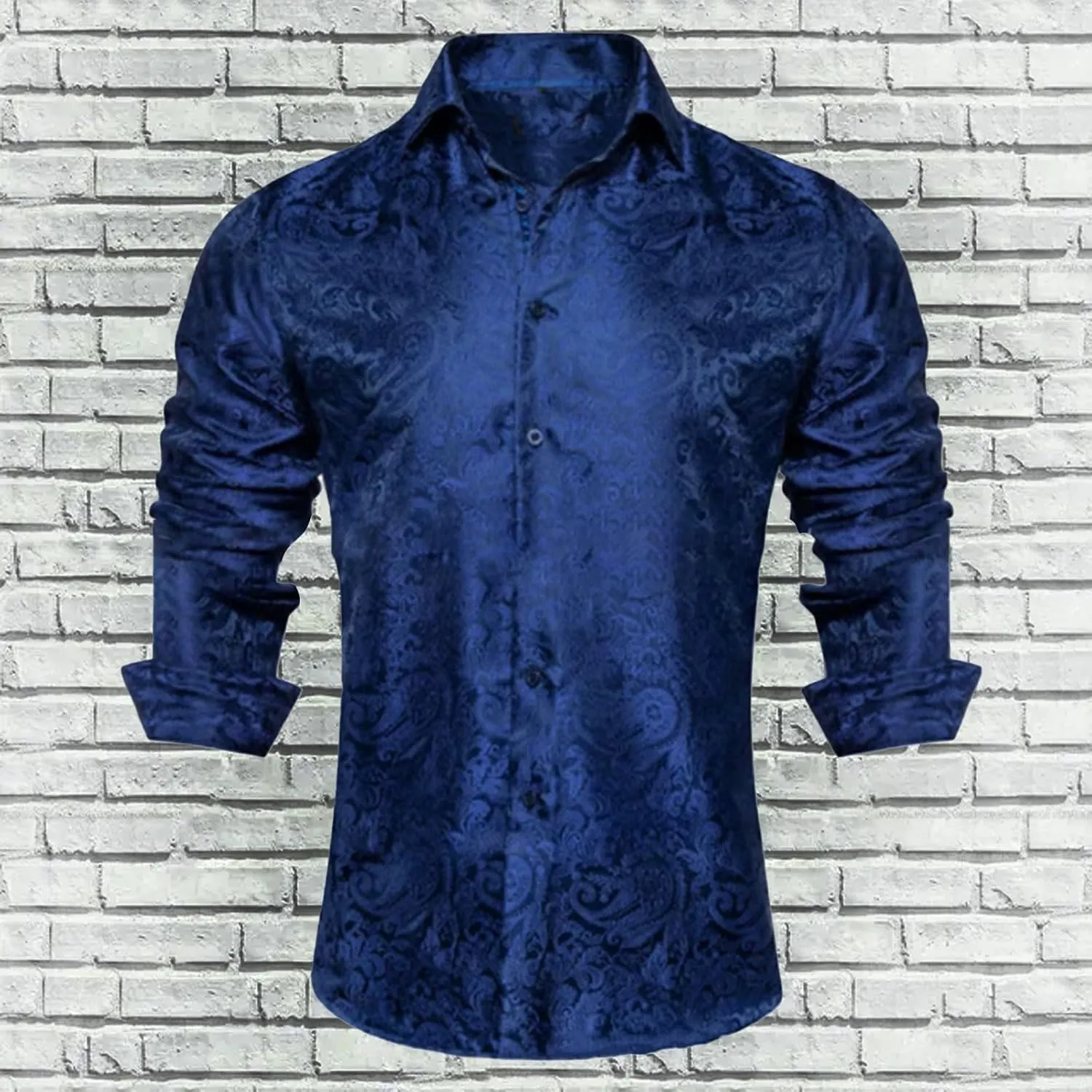 Mens Silk Look Paisley Dress Shirts Floral Long Sleeve Button Down Shirt Casual Regular Fit Tops for Men Business