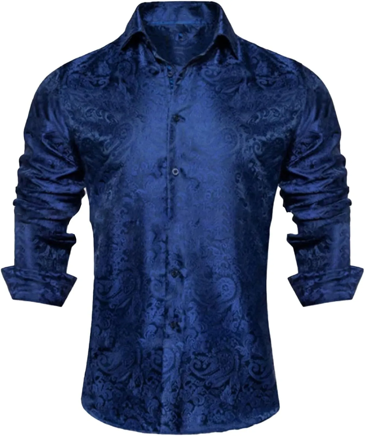 Mens Silk Look Paisley Dress Shirts Floral Long Sleeve Button Down Shirt Casual Regular Fit Tops for Men Business