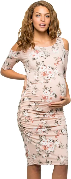 My Bump Women's Cold Shoulder Fitted Maternity Dress W/Side Ruched